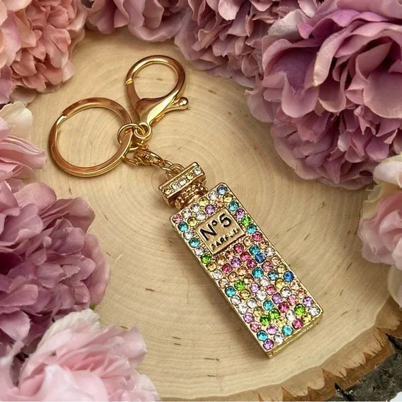 Chic Multicolor Crystal Perfume Bottle Keychain Charm - Picture 10 of 14
